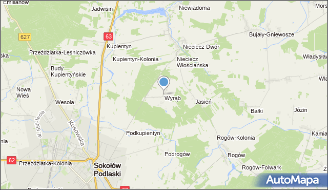 mapa Wyrąb, Wyrąb gmina Sokołów Podlaski na mapie Targeo